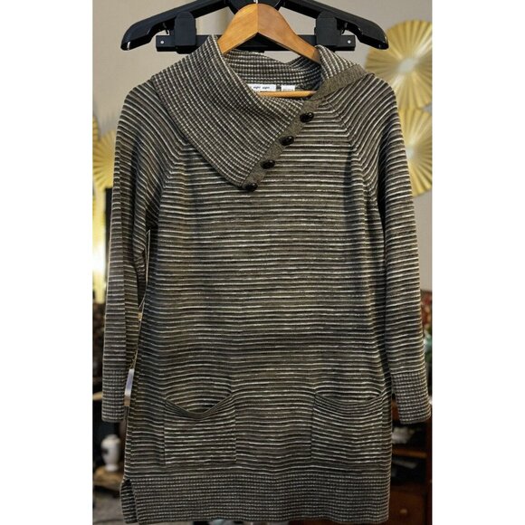 Eight Eight Eight Tunic Cotton Cowl Neck  Medium Striped‎ Sweater W/Buttons - Picture 1 of 5